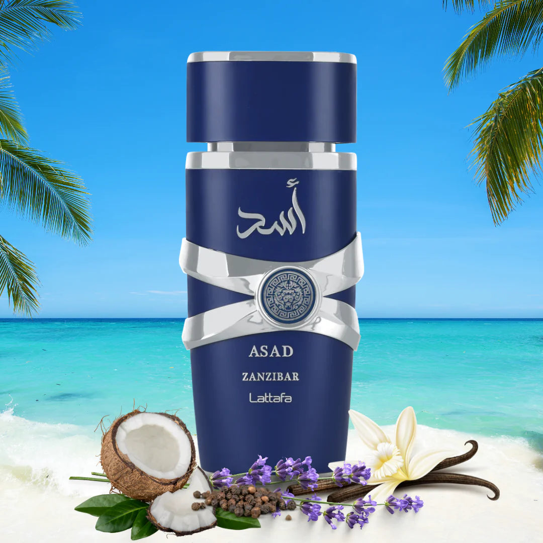 ASAD ZANZIBAR EDP Spray 100ML (3.4OZ) By Lattafa | Long Lasting, Embrace The Essence Of Rich Tropical Paradise.
