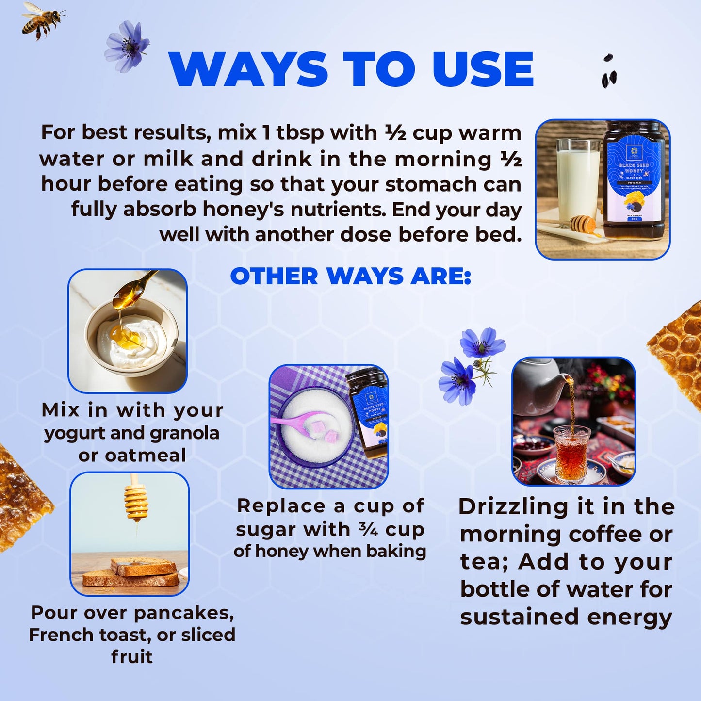 DAR ALBARAKAT BALCK SEED HONEY WITH BLACK SEED POWDER عسل دار البركات بالحبة السوداء مع مسحوق الحبة السوداء