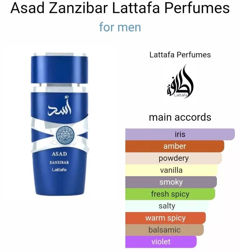 ASAD ZANZIBAR EDP Spray 100ML (3.4OZ) By Lattafa | Long Lasting, Embrace The Essence Of Rich Tropical Paradise.